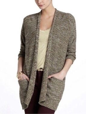 Sparrow by Anthropologie Marled Olive-Brown Open-Front Pocket Cardigan Women’s M